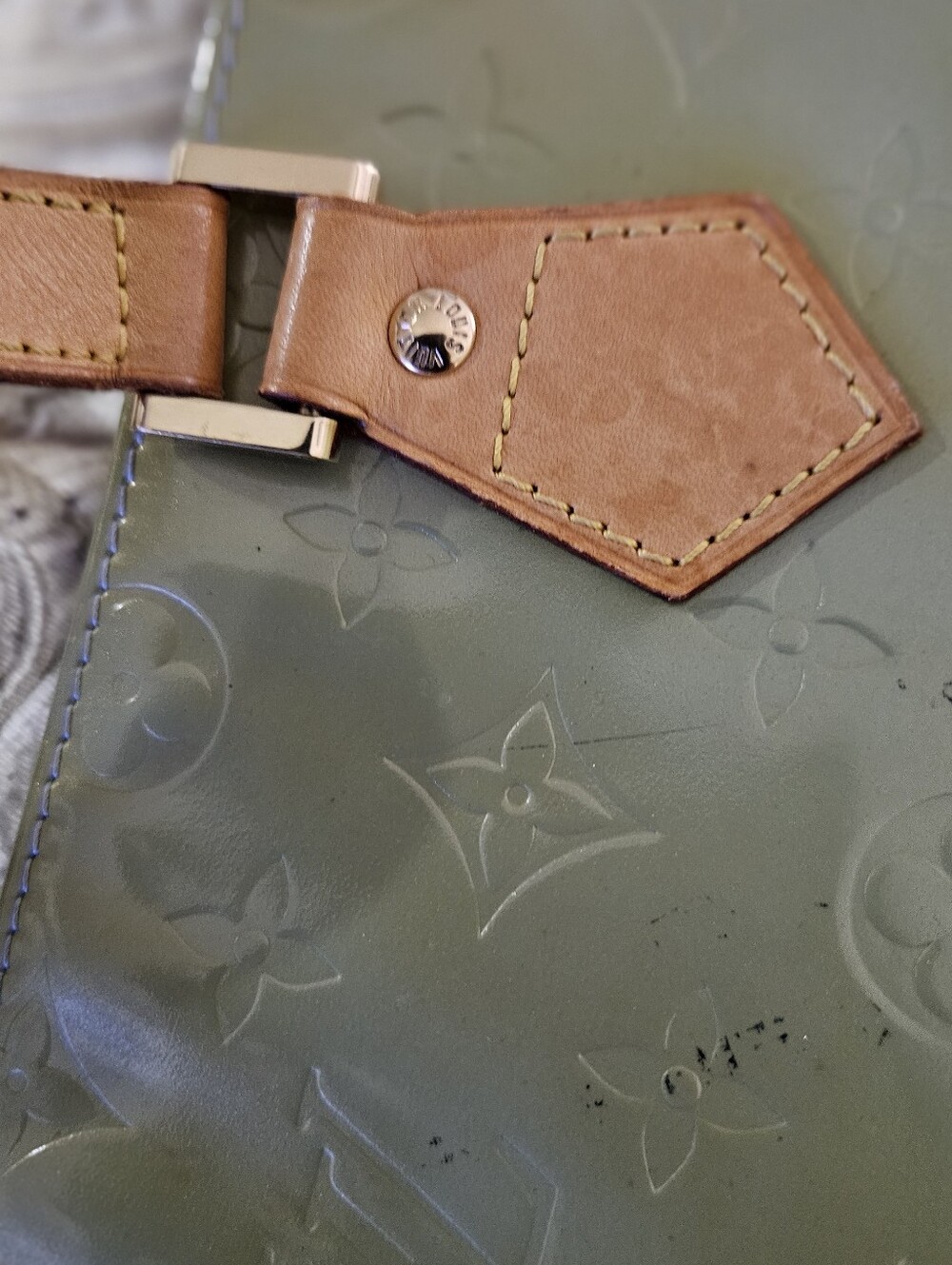 Louis Vuitton Olive Patent Monogram Leather Tote with Tan Straps - Picture 10 of 12